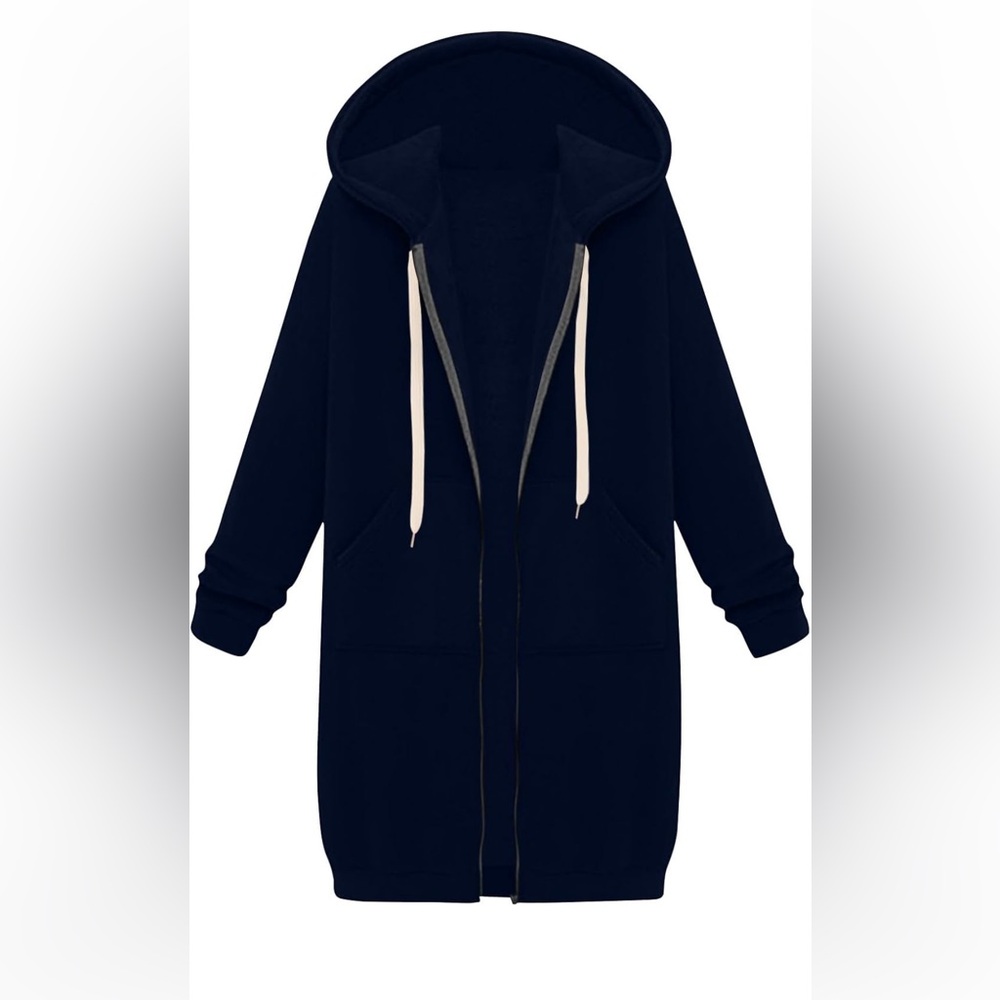 Navy Blue Full Zip Long Hoodie